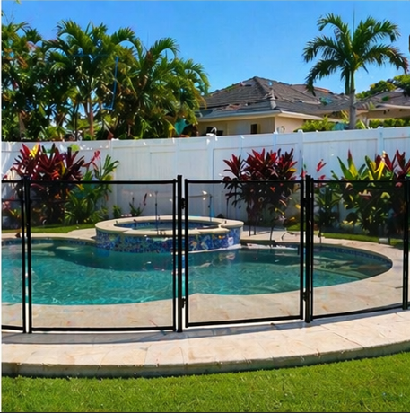 Pool fence with a central walk-through gate